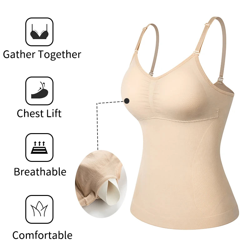 Padded Shaperwear Compression Camisole Body Shaper Woman Tummy Control Tank Tops Slimming Shapers Waist Trainer Corset Slim Vest