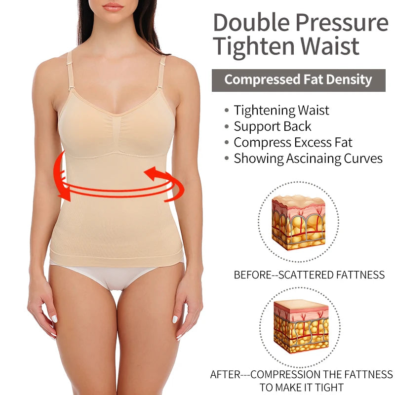 Padded Shaperwear Compression Camisole Body Shaper Woman Tummy Control Tank Tops Slimming Shapers Waist Trainer Corset Slim Vest